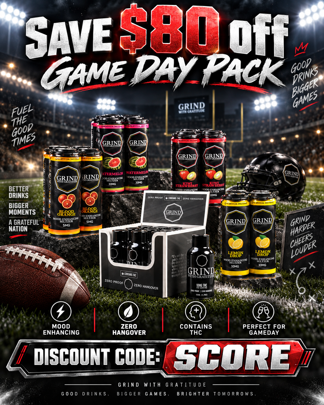 Grind With Gratitude Game Day Promotion. Save $80 with Discount Code "SCORE"